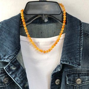 1928 Beaded Necklace of Golden agate, Paired with Hoop Earrings